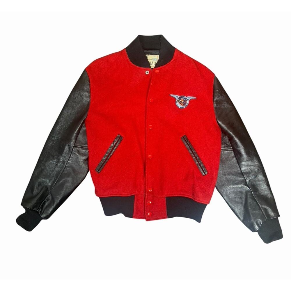 Vtg Aeropostale Men L Red Black Varsity Flight Wool Leather Letterman Jacket GUC